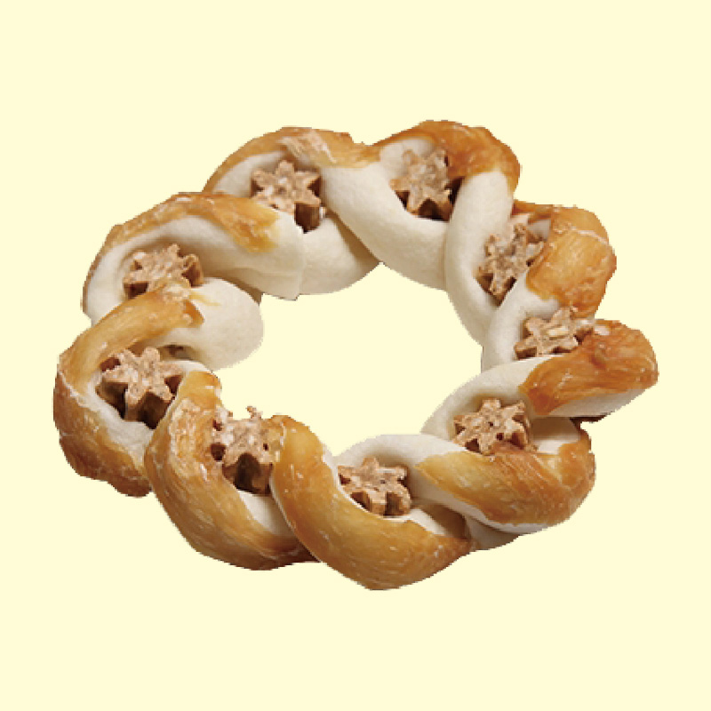 Rawhide braided ring inside brown star wrap chicken