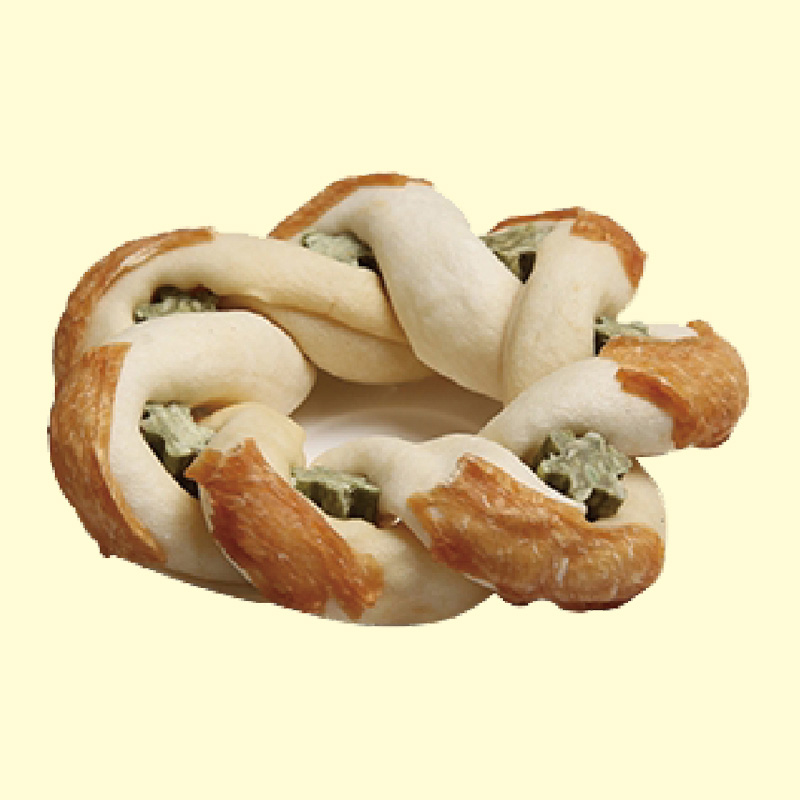 Rawhide braided ring inside green star wrap chicken