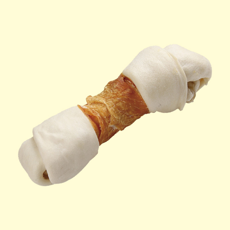 Rawhide knotted bone with chicken