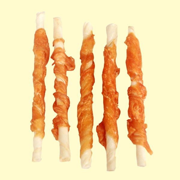 Bleached rawhide twist stick wrap chicken